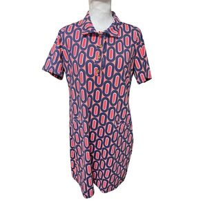 Katherine Way Austin Button Stretch Dress Women Large Short Sleeve Collared